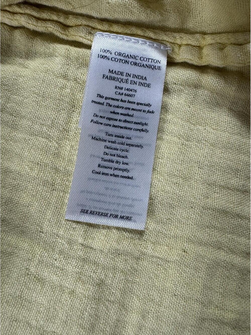 Faherty Yellow Cotton Gauze Dress Women’s M Button Front Puff Sleeve Cottagecore - Picture 7 of 9